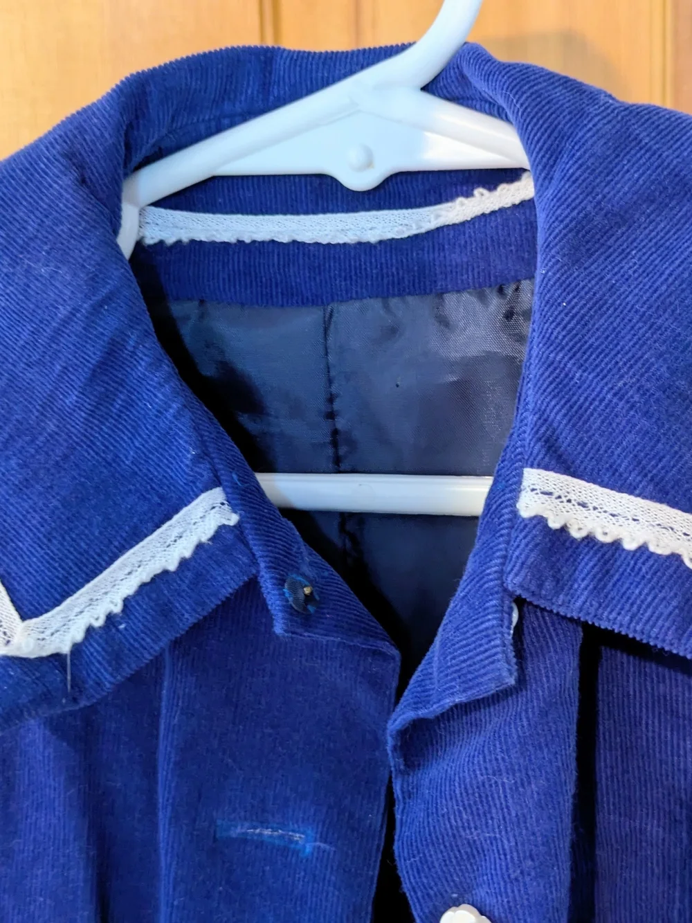 Toddler Girls' Navy Blue Corduroy Coat with Lace Trim - 4T